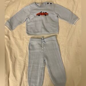 Janie and Jack Soft Sky Blue Knit Set with Sports Car Design